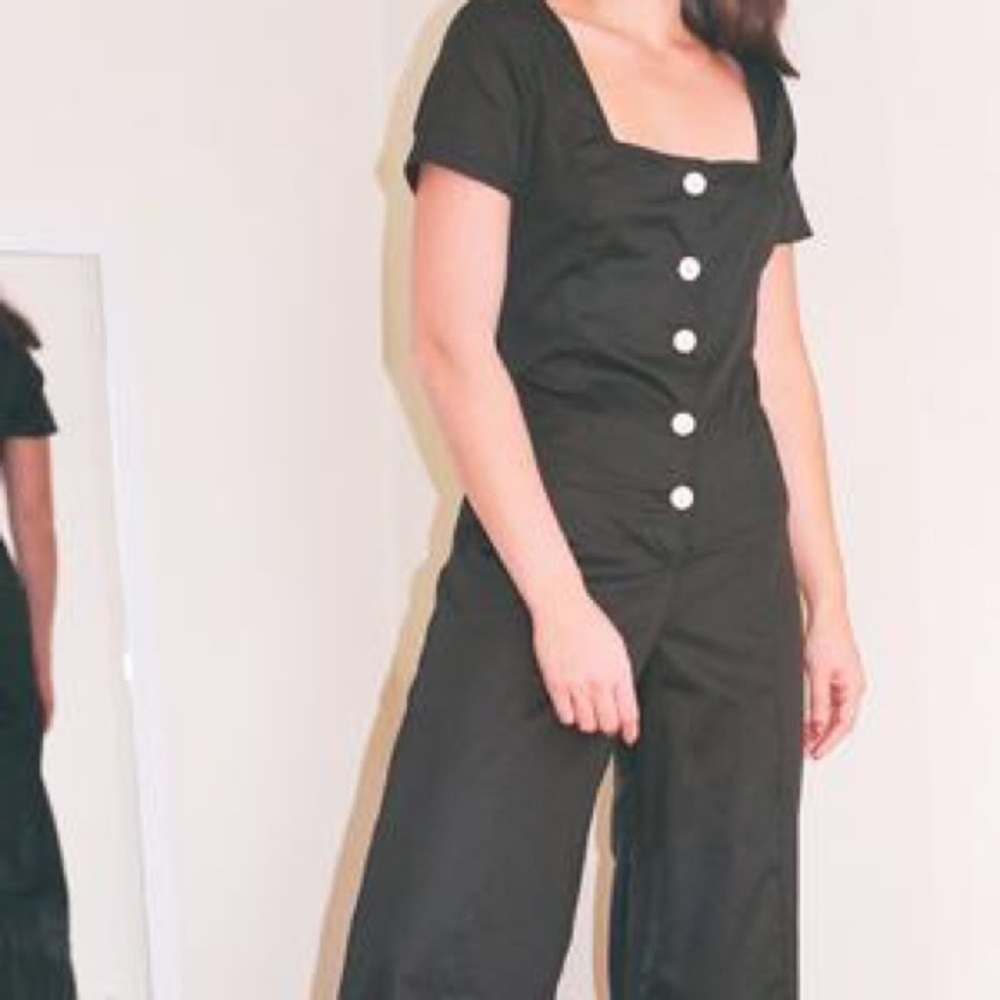 Lisa Says Gah Rita Jumpsuit in Black Cotton Satin